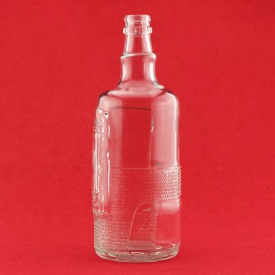 Embossed Pattern Round Glass Vodka Bottle High Quality Fashion Design Glass Bottle For Vodka With Lid 