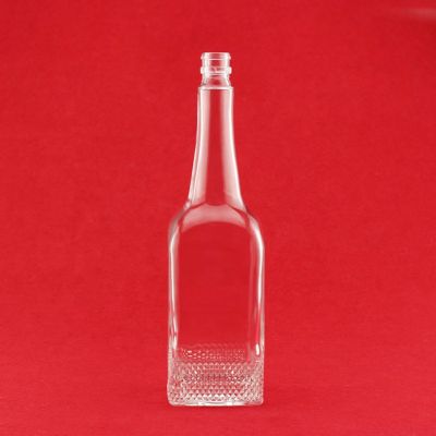 Free Sample Square Bottom 500ML Engraved Glass Gin Bottle Custom Spirits 750ML Glass Bottle 