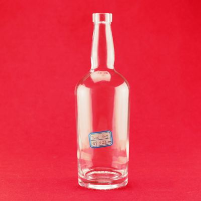Hot Sale 750ml Transparent Glass Bottle Round Shape Gourd Neck Simple Mouth Whisky Glass Bottle With Cork Cap 
