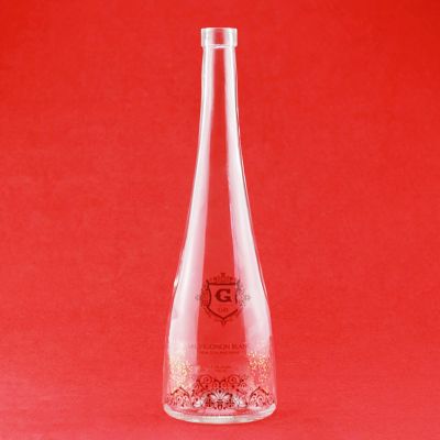 wholesale screen printing whiskey gin bottle 750ml round shape spirits glass bottle with cork 