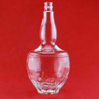 New Fancy Crystal Flint Big Bell Embossed Bottom Gourd Neck Tequila Glass Bottle With Pull Ring Cap 