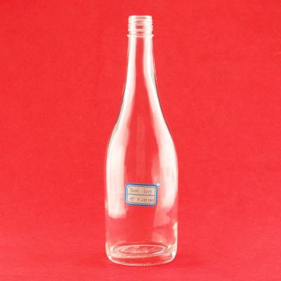 Wholesale Round Shape 750ML Glass Bottle Long Neck Thin Bottom Rum Glass Bottle With Screw Caps 