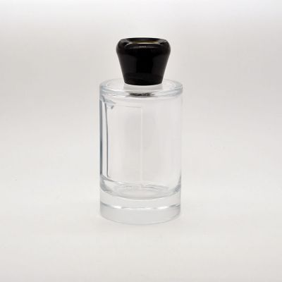 100ml empty high quality OEM customized transparent cylinder glass perfume bottle with black cap 