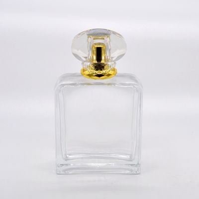 Unique design 100ml ladies refillable square glass perfume bottle with cap 