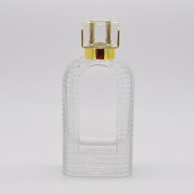 Fashion design transparent clear OEM glass perfume bottle with cover 