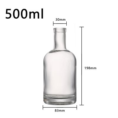 Wholesale empty clear gin vodka flint glass bottle for liquor 500 ml with cork lid