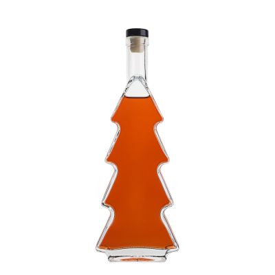 Custom Christmas Tree Shape bottle 500ml brandy liquor gin glass bottle 