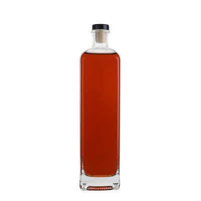 Factory Direct Square Shape 700 ml Empty Clear Wine Glass Bottle With Cork Lid