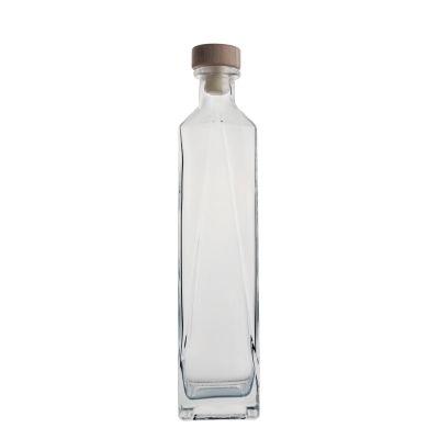 750ml glass bottle empty shaped wine whiskey glass bottle with wooden cork