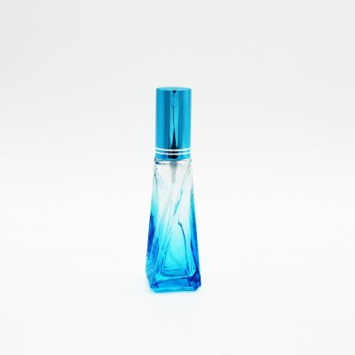 fancy luxury aluminumin screw pump blue gradual coating 20ml glass perfume bottle