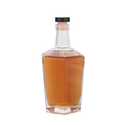 high quality 750ml Hexagonal cork neck empty glass bottle for spirit