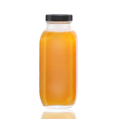 350ml french square glass juice bottle with screw lid 