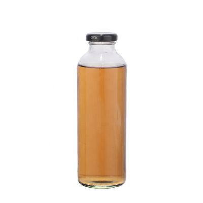 wholesale empty simple design glass juicer bottle with metal lids 16oz 