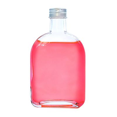 350ml flat shape glass bottle for wine/juice with aluminum lid 