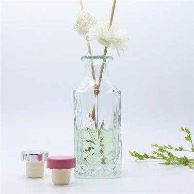 Factory portable travel Luxury glass decorative diffuser bottle with rattan and cork 