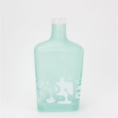 Frosting blue glass bottle custom printed 