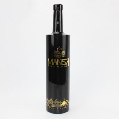 Black silk print 750ml glass bottle for Whisky Vodka champagne with corks 
