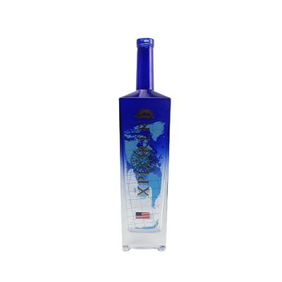 Unique design vodka 750ml blue glass bottle