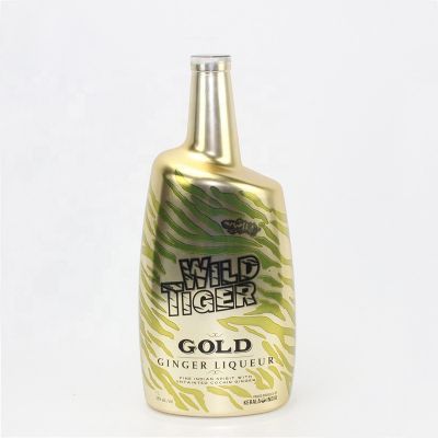Custom Plating 1000ml gold glass bottle for liquor Vodka Whisky 