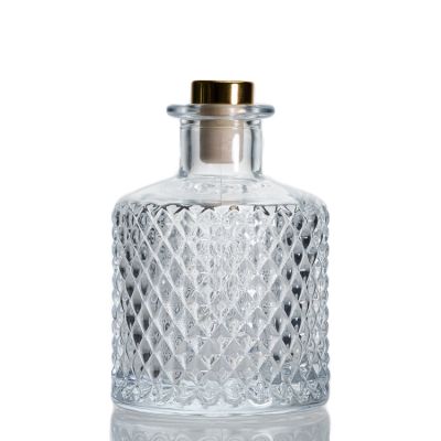 Custom Round Diamond Fragrant Aroma Bottle 200ml Empty Reed Diffuser Bottle With Cork