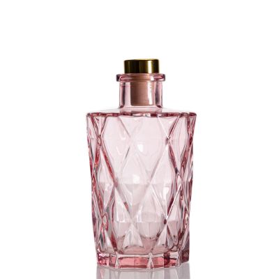 Supplier Colored Crystal Embossed 185ml Glass Pink Diffuser Bottle For Decor