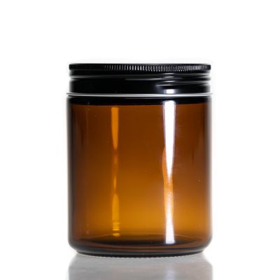 250ml amber glass candle jar with aluminum cap 
