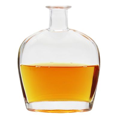 Factory direct price supply round flat shape glass bottles for brandy whisky liquor bottles 500ML with cork