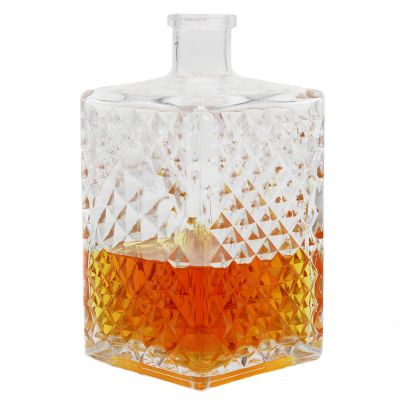 Whisky brandy glass bottle heavy fancy glass bottle for whisky brandy with glass caps