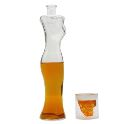 2021 cheap hot sale high quality liquor 750ml whisky custom woman body shape glass bottle 