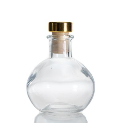 Round belly shape fragrance bottle 90ml glass reed diffuser bottle with cork