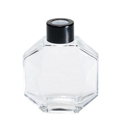 Hexagonal shape glass perfume bottle 100ml aroma diffuser bottle with black cap
