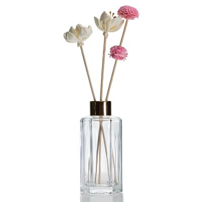 Hexagon Glass Reed Diffuser Bottle 120ml Fragrance Bottle With Flowers