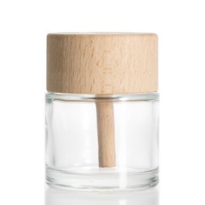 Mini Cosmetic Bottle 50ml Glass Reed Diffuser Bottle With Wooden Cap