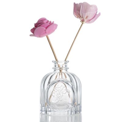 Luxury 100ml birdcage shape embossed glass aroma reed diffuser bottle with cork