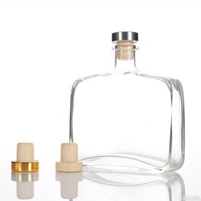500ml Large Capacity flat square oblate diffuser glass bottle with cork Stopper