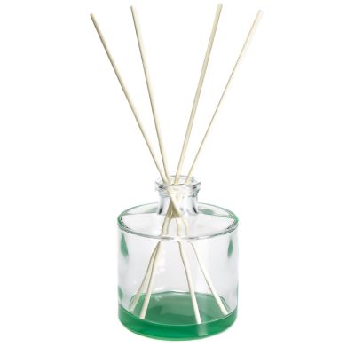 Wholesale 6.8oz cylinder Green aroma oil glass bottles 200ml round reed diffuser bottles with wooden cork