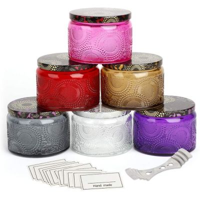 8oz embossed Flower Pattern Luxury glass candle jars premium glass candle holders gift