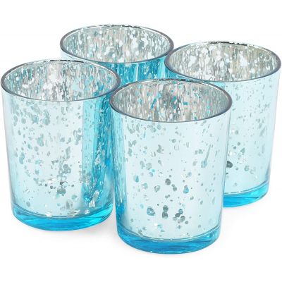 Blue tealight glass candle jars, Mercury glass tealight candle holder bulk for birthday party home decoration