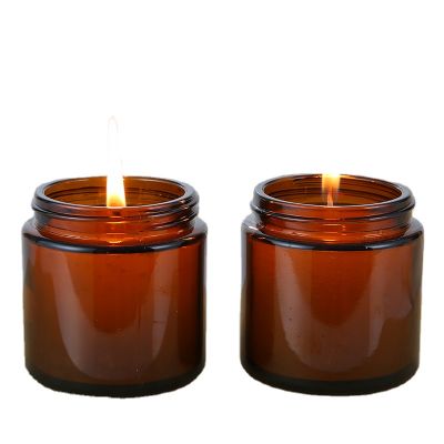 12 Pack 8 OZ Amber Round Glass candle Jars empty glass candle holder with Metal Lids and black lid