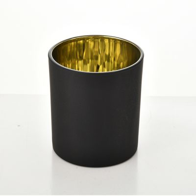 Factory wholesale empty matte Black with Gold Interior glass Candle Cup with zinc alloy lid