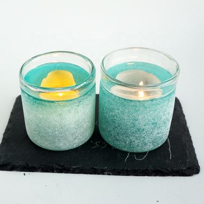 new design handmade blue sandblasted glass candle jars 8oz 10oz