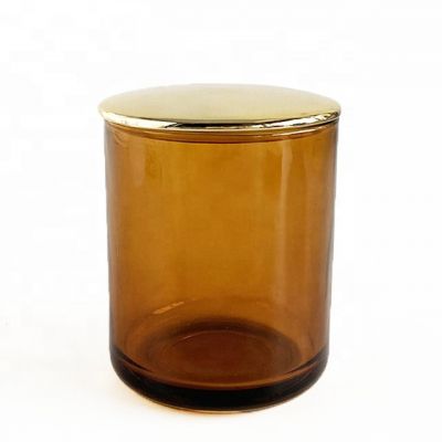 popular shiny amber design stock feature glass candle jar with gold lid