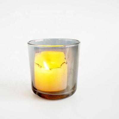 wholesale 8oz grey mercury glass candle container with custom black sealed lid