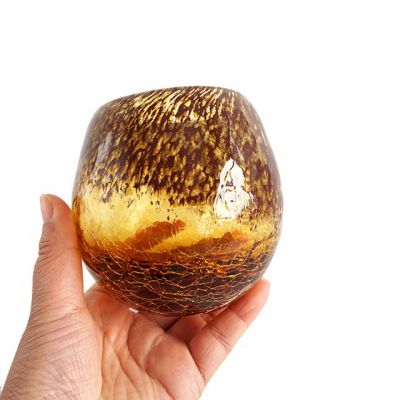 2021 Holiday Style amber crackle egg Glass Candle Jar 14oz votive candle tea light holder