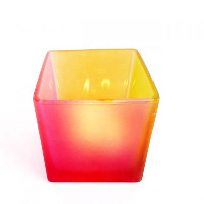 Frosted Iridescent Design Square Glass Candle Container Candle Jar 20oz For Home Decoration