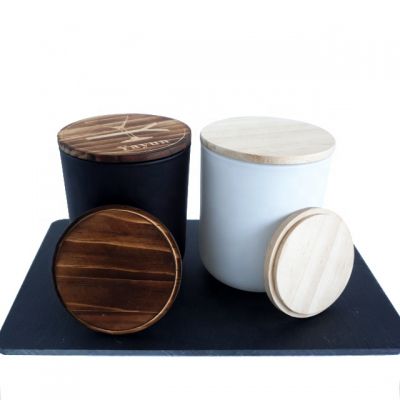 black white matte frosted candle-jars-wholesale 16oz with customized wooden lid