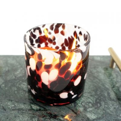 new design leopard candle holder black white mark hand blown candle jar 16oz 17oz for home decor