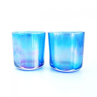 Heat Resistant Empty Ion electroplated translucent blue 8oz candle tea light holder glass