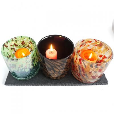 popular design unique glass candle jars 17oz handmade multi colors heat resistant candle cups