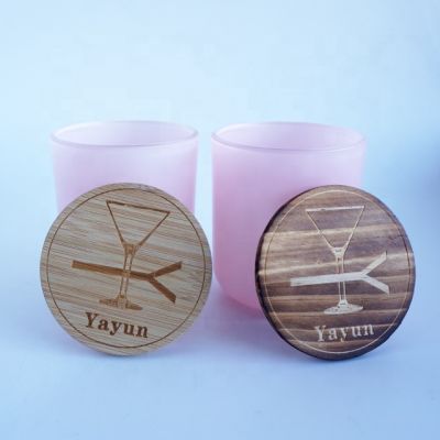 Wholesale 16 oz candle jar with custom wooden lid cute pink candle cup for Easter Day